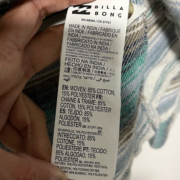 Billabong Men’s Hooded Button-Down Shirt Jacket  - Medium – Green Gray Striped - Picture 12 of 15